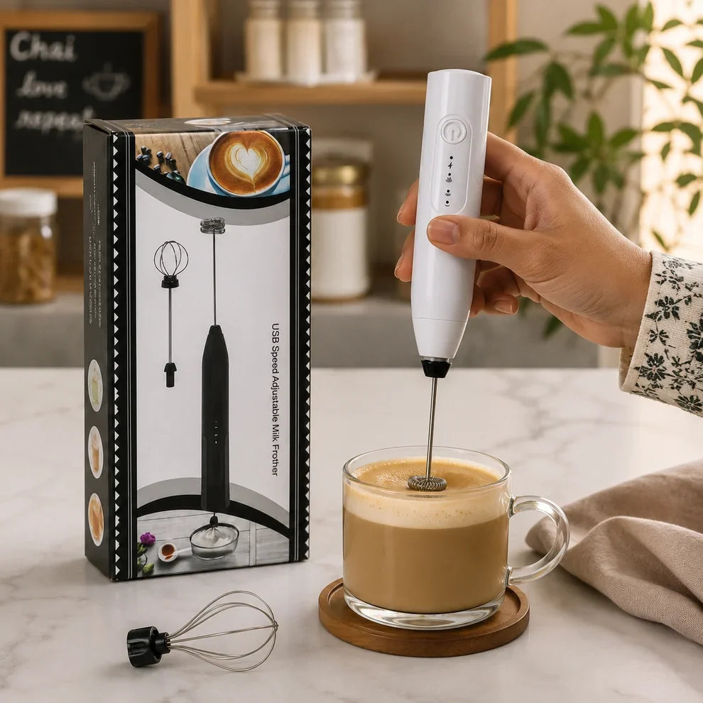 2-in-1 Rechargeable Milk Frother & Egg Beater – Complete USB Set